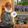 Collage of photos with smiling people, with Point32Health logo in center